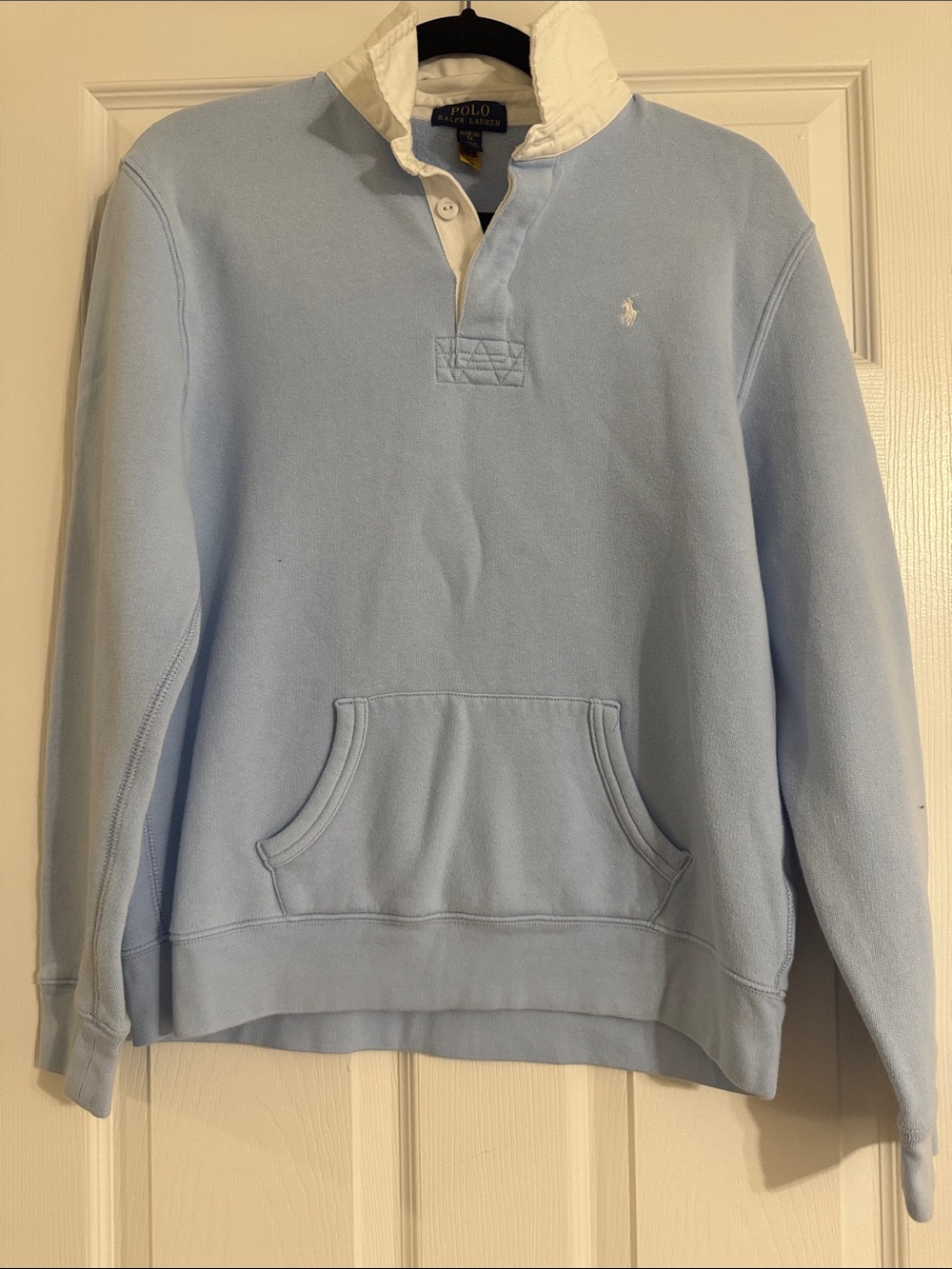 Polo by Ralph Lauren Pale Blue Rugby Pullover with White Collar